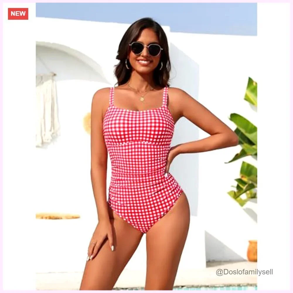 Convertible One Piece Swimsuit with Skirt, Removable Pads, Adjustable Straps